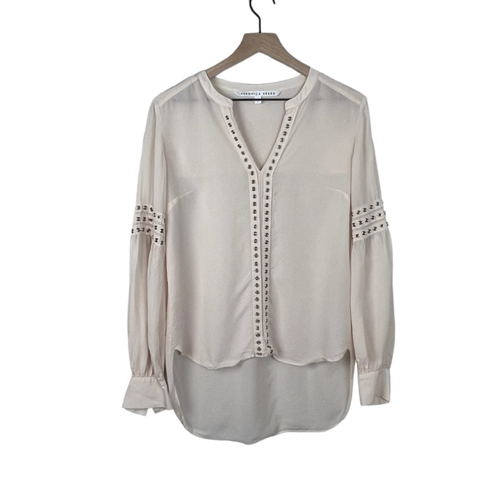 Veronica Beard Willa Grommet Trim Long Sleeve Blouse